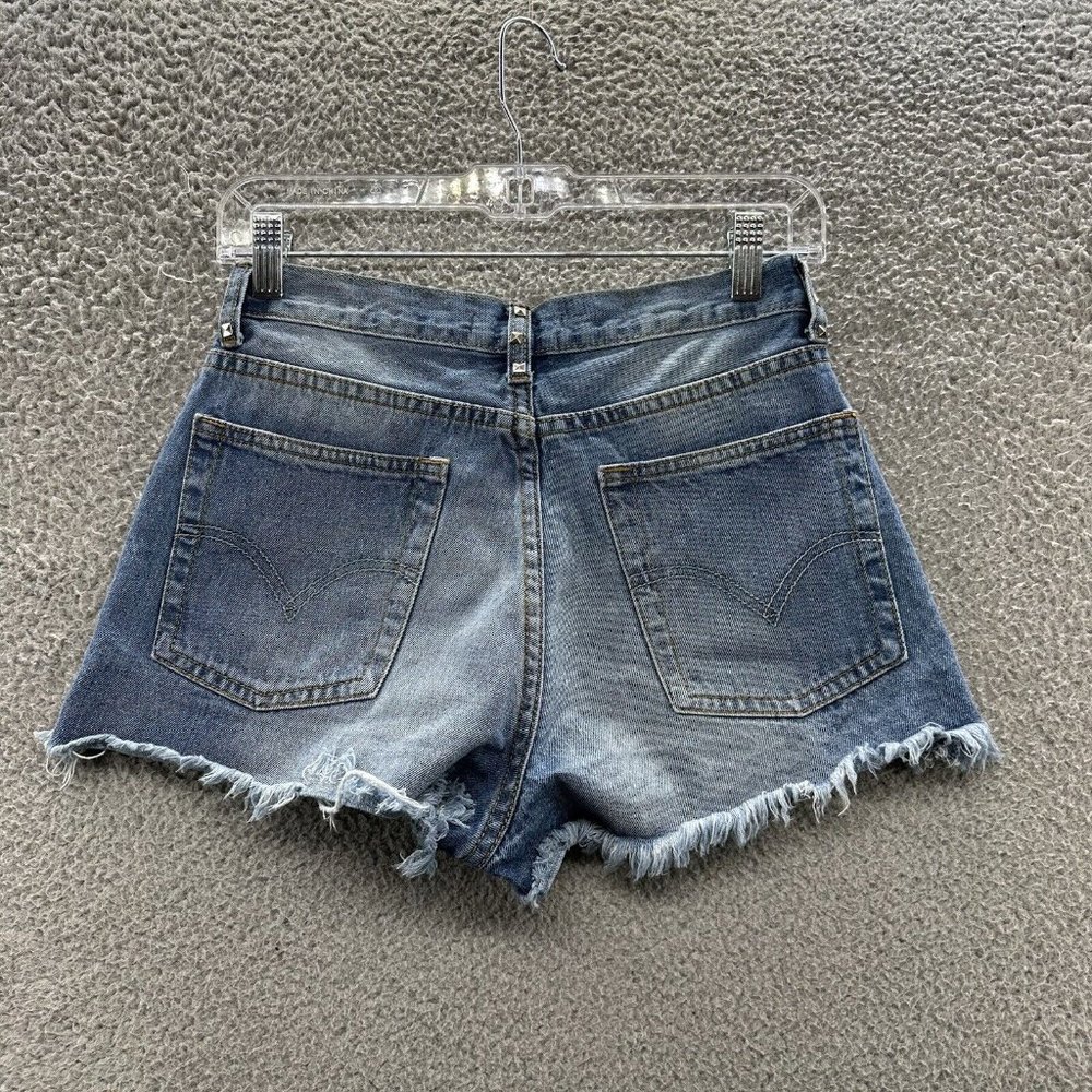 Love Culture Shorts Junior's Medium Blue Denim Distressed Studded Shorts Size M - Picture 13 of 16
